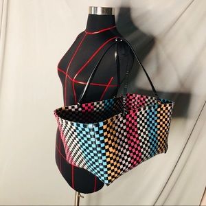 large candy colored picnic tote basket bag